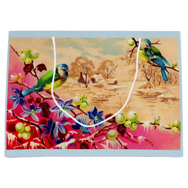 birds and berries print large gift bag (Front)
