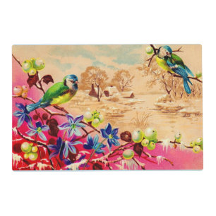 birds and berries print placemat