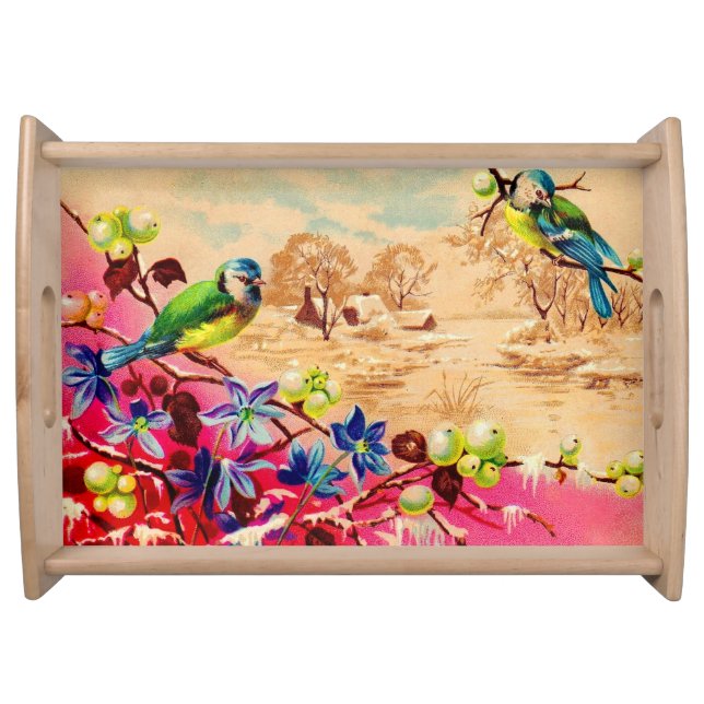 birds and berries print serving tray (Front)