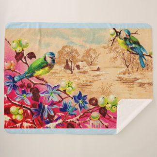 birds and berries print sherpa blanket