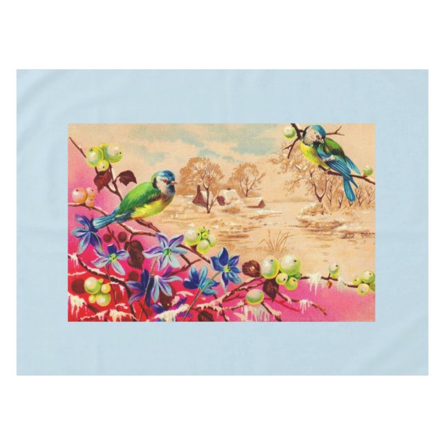 birds and berries print tablecloth (Front (Horizontal))