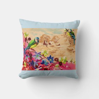 birds and berries print throw pillow