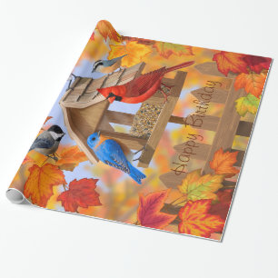 Birds and Birdfeeder Autumn Fall Colors Wrapping Paper