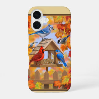 Birds and Birdfeeder Autumn Gold iPhone 16 Case