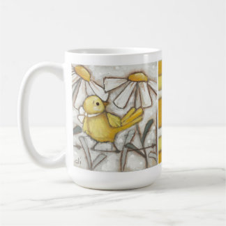 Birds and Blooms - Yellow Bird and Stripes Coffee Mug