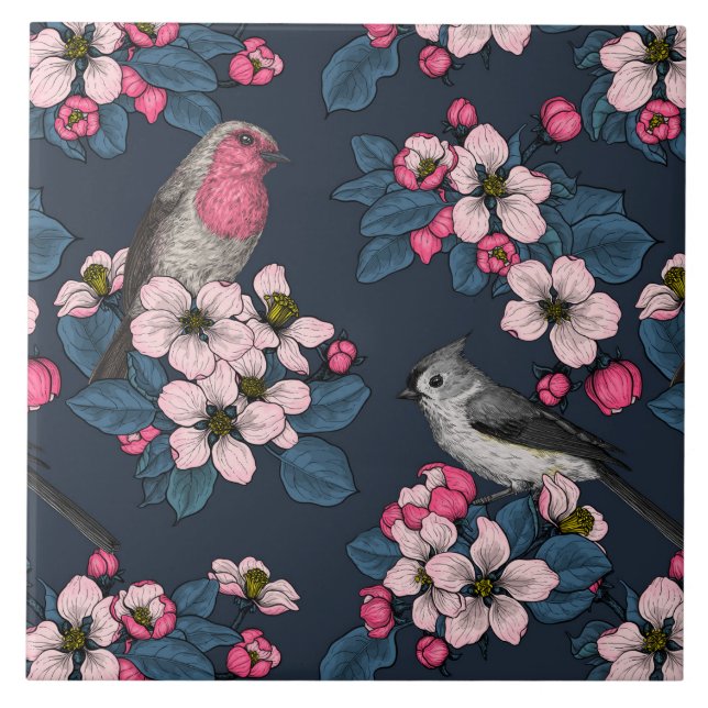Birds and Blossoms Ceramic Tile (Front)