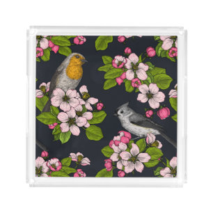 Birds and Blossoms on black Acrylic Tray