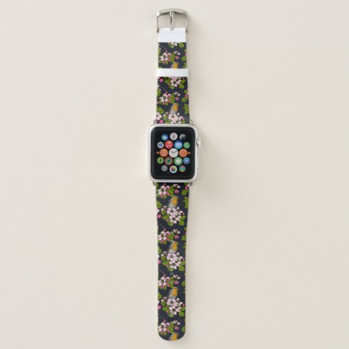 Birds and Blossoms on black Apple Watch Band
