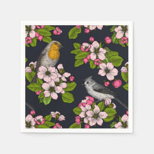 Birds and Blossoms on black Napkins