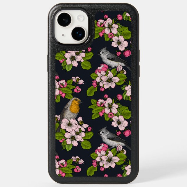 Birds and Blossoms on black Otterbox iPhone Case (Back)
