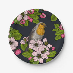 Birds and Blossoms on black Paper Plates