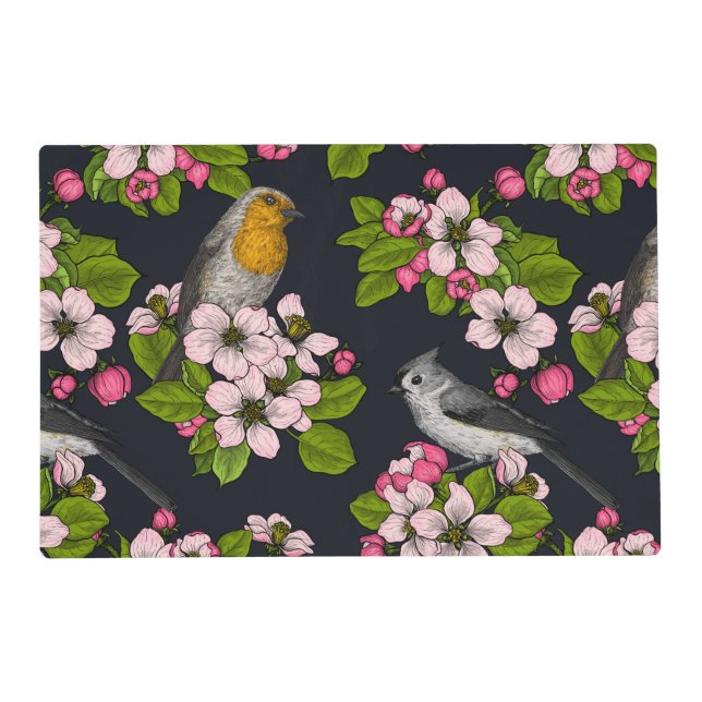 Birds and Blossoms on black Placemat (Front)