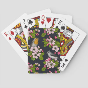 Birds and Blossoms on black Poker Cards