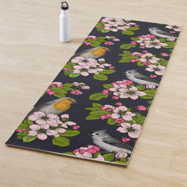 Birds and Blossoms on black Yoga Mat (In Situ)