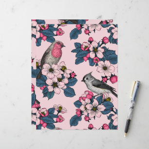 Birds and Blossoms on pink