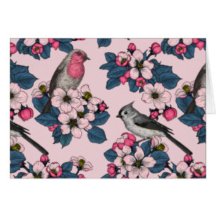 Birds and Blossoms on pink Cards
