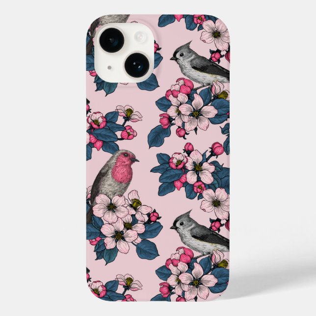Birds and Blossoms on pink Case-Mate iPhone Case (Back)