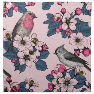 Birds and Blossoms on pink Cloth Napkin