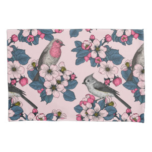 Birds and Blossoms on pink Pillow Case