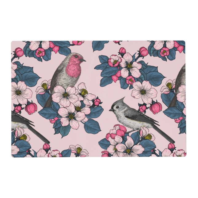 Birds and Blossoms on pink Placemat (Front)