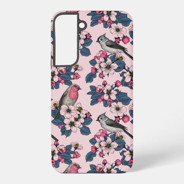 Birds and Blossoms on pink Samsung Galaxy Case (Back)
