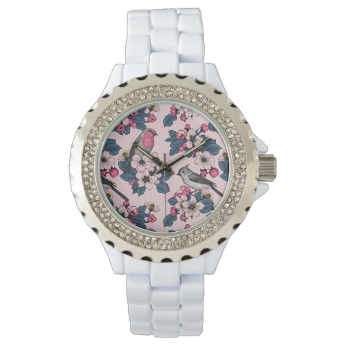 Birds and Blossoms on pink Watch