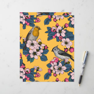 Birds and Blossoms on yellow
