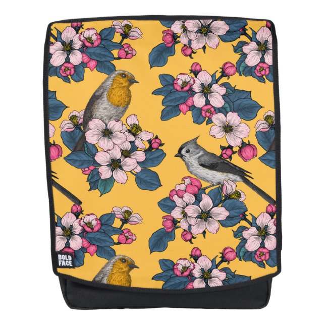 Birds and Blossoms on yellow Backpack (Front)