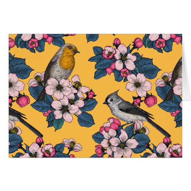 Birds and Blossoms on yellow Cards (Front Horizontal)