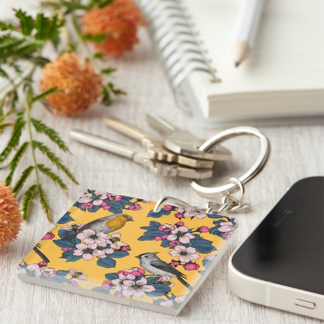 Birds and Blossoms on yellow Keychain (Front Right)