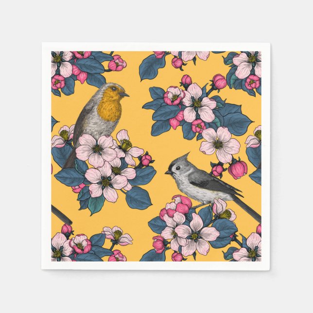 Birds and Blossoms on yellow Napkins (Front)
