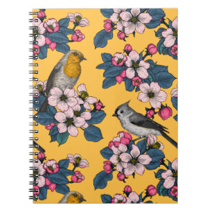 Birds and Blossoms on yellow Notebook