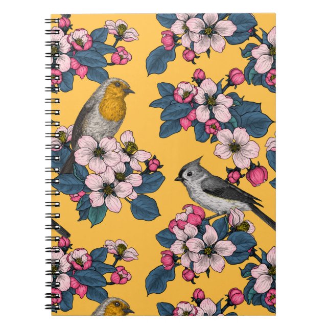 Birds and Blossoms on yellow Notebook (Front)