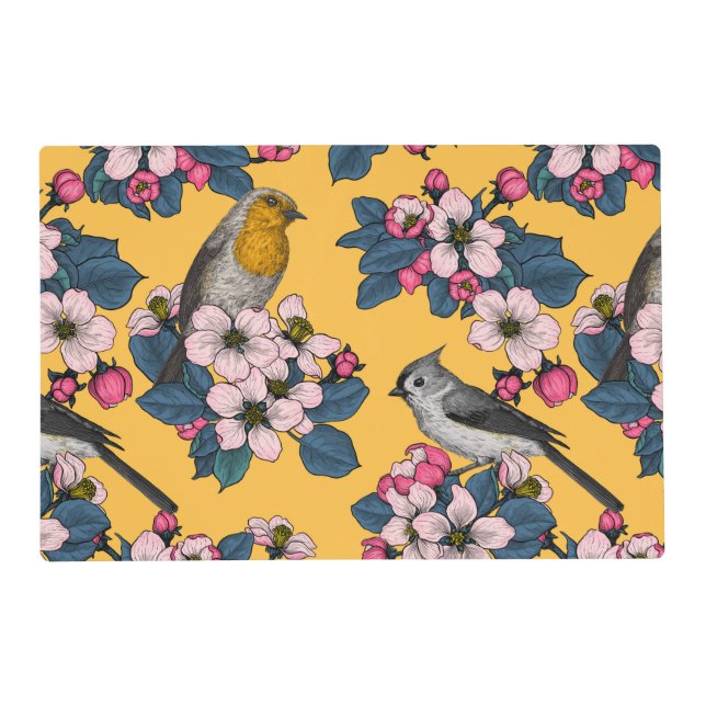 Birds and Blossoms on yellow Placemat (Front)