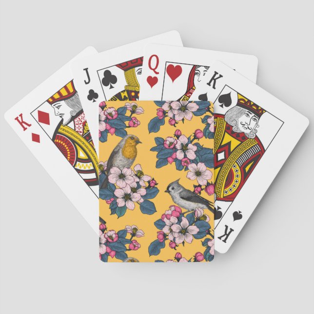 Birds and Blossoms on yellow Poker Cards (Back)