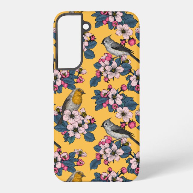 Birds and Blossoms on yellow Samsung Galaxy Case (Back)