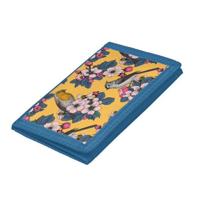 Birds and Blossoms on yellow Trifold Wallet (Bottom)