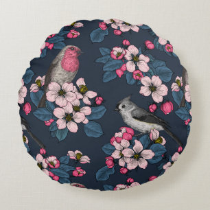 Birds and Blossoms Round Pillow