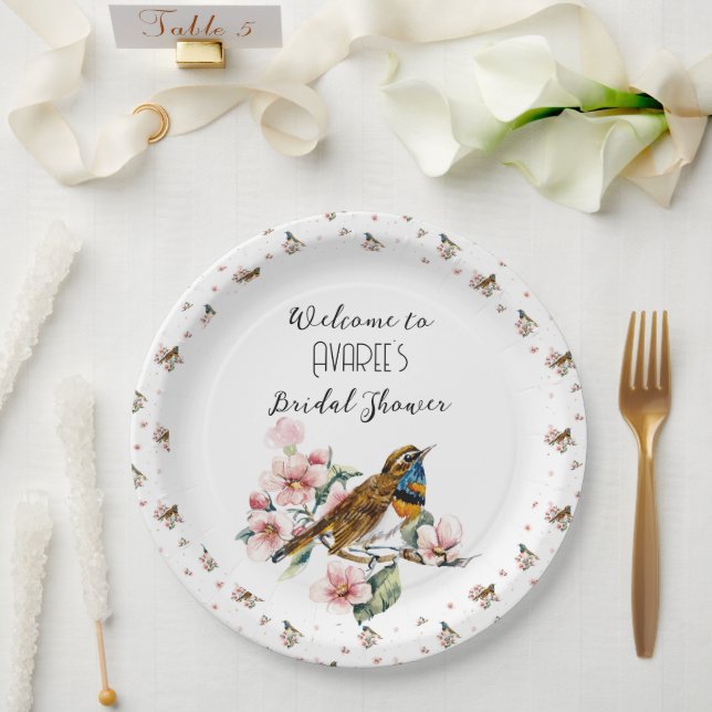 Birds and Blossoms Tea Party Shower Paper Plates (Wedding)