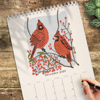 Birds and Botanicals Illustrations 2026 Vintage Calendar