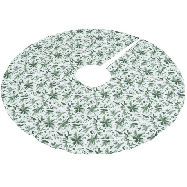 Birds and Boughs Holiday Motif  Brushed Polyester Tree Skirt (Angled)