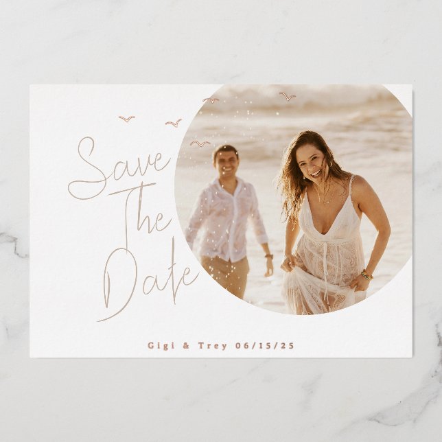 Birds and Breezy Foil Save the Date Invitation (Front)