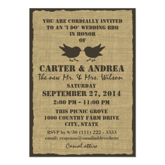 Birds And Burlap Bbq Wedding Reception Invitation Zazzle Com