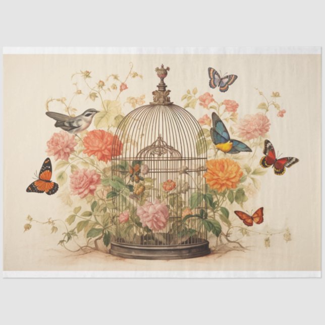 Birds and Butterflies: Birdcage Decoupage Tissue Paper (Front)