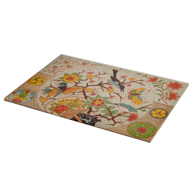 Birds and Butterflies Glass Cutting Board (Corner)