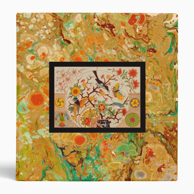 Birds and Butterflies on Marble Paper Binder (Front)
