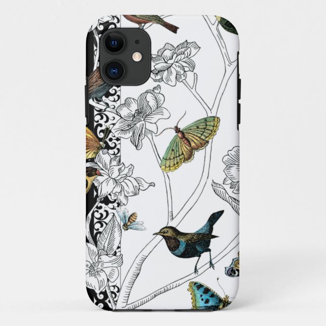 Birds and Butterfly on a Black & White Background Case-Mate iPhone Case (Back)