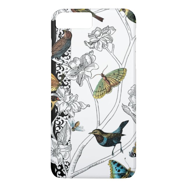 Birds and Butterfly on a Black & White Background Case-Mate iPhone Case (Back)