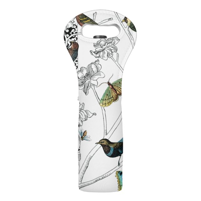 Birds and Butterfly on a Black & White Background Wine Bag (Back)