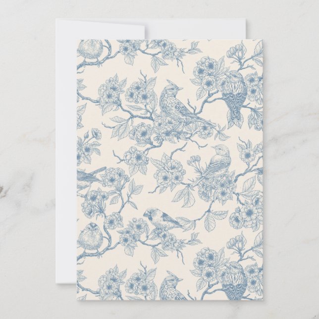 Birds and cherry blossom in blue and off white (Front)